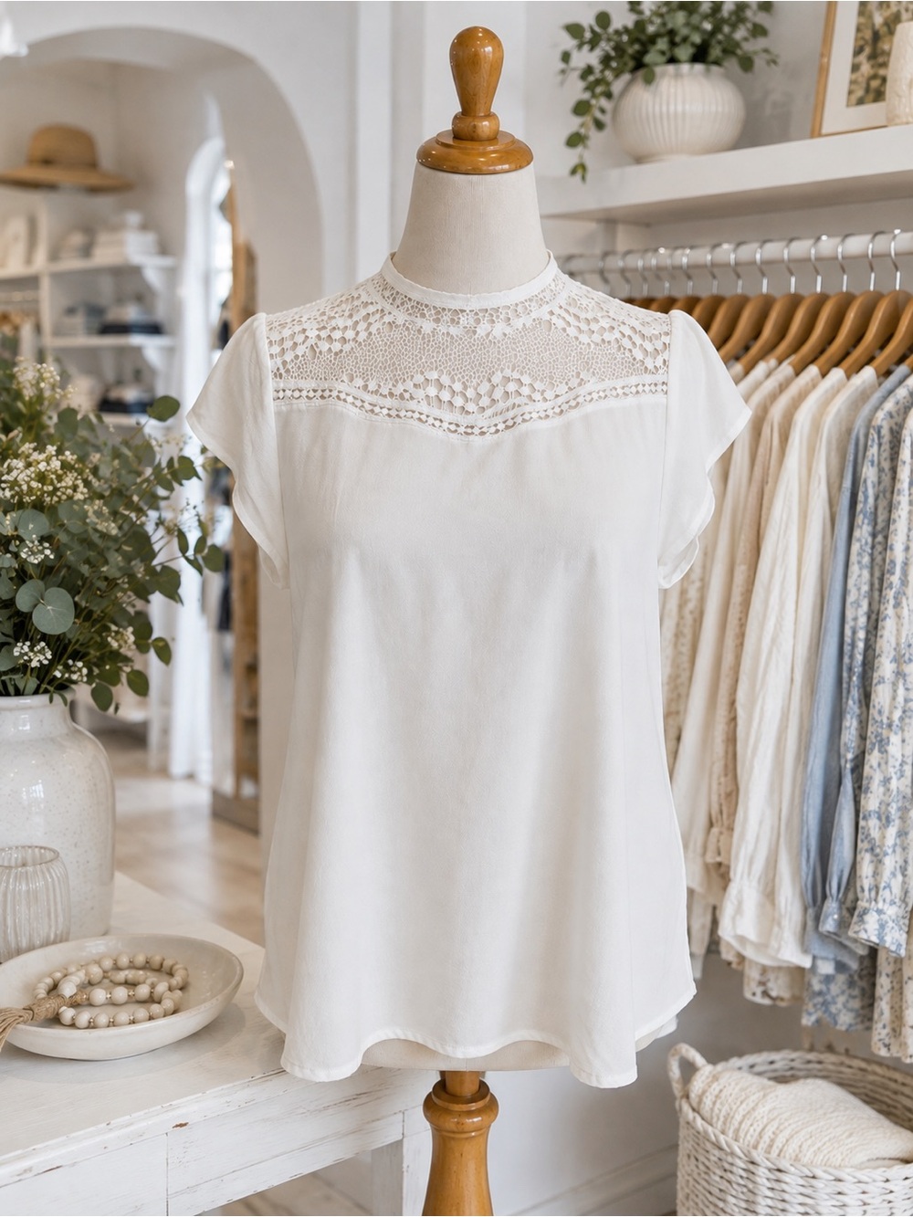 White Crochet Cap Sleeve Blouse